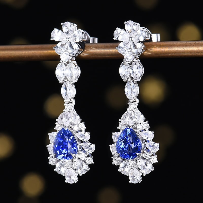 14k Gold 3.52 Ctw Natural Sapphire & Diamond Earrings - 2