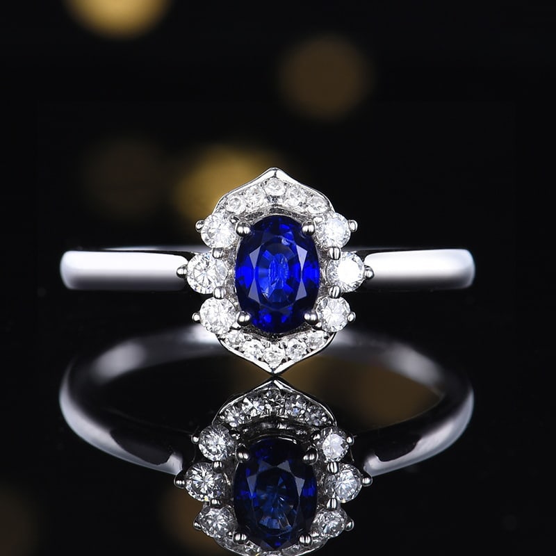 14k Gold 0.78 Ctw Natural Sapphire & Diamond Ring: Ref:230958148 // gold content:14k gold // ring size:7. 25us // // main gemstone:sapphire // shape:oval // carat weight:0. 58ct // color:royal blue // treatment:natural // // adjacent gemstone 2 : diam