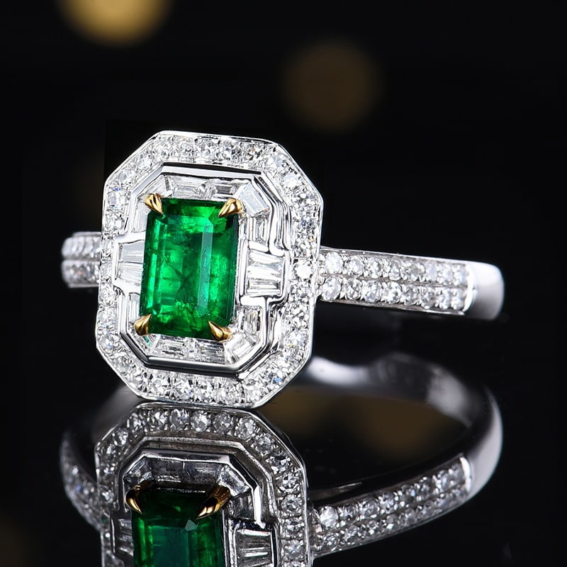 14k Gold 1.06 Ctw Vivid Green Natural Emerald & Diamond Ring - 2