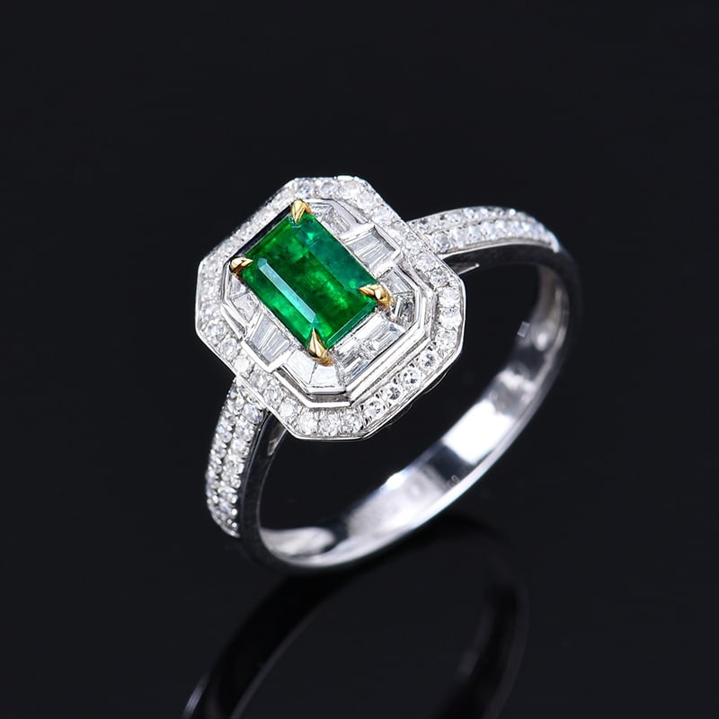 14k Gold 1.06 Ctw Vivid Green Natural Emerald & Diamond Ring - 5