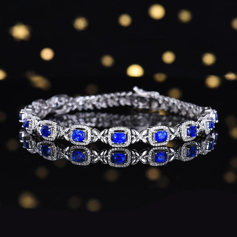14k Gold 2.93 Ctw Vivid Blue Natural Sapphire & Diamond Bracelet - 2