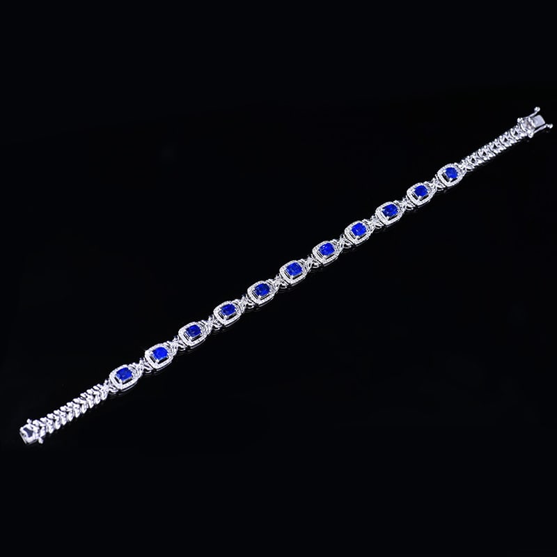 14k Gold 2.93 Ctw Vivid Blue Natural Sapphire & Diamond Bracelet - 5