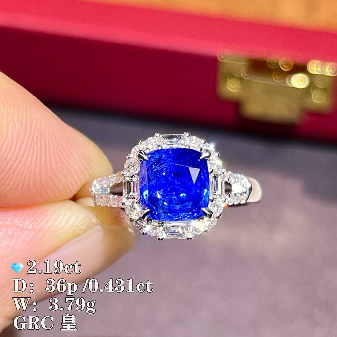 14k Gold 2.62 Ctw Natural Sapphire & Diamond Ring: Ref:230958156 // gold content:14k gold // ring size:7. 25us // // main gemstone:sapphire // shape:cushion // carat weight:2. 19ct // color:blue // treatment:natural // // adjacent gemstone 2 :