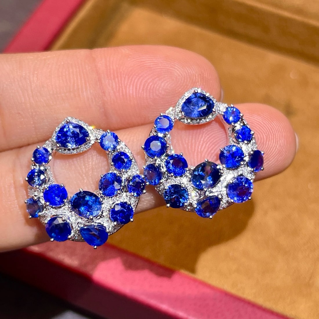 14k Gold 9.5 Ctw Natural Sapphire & Diamond Earrings - 2