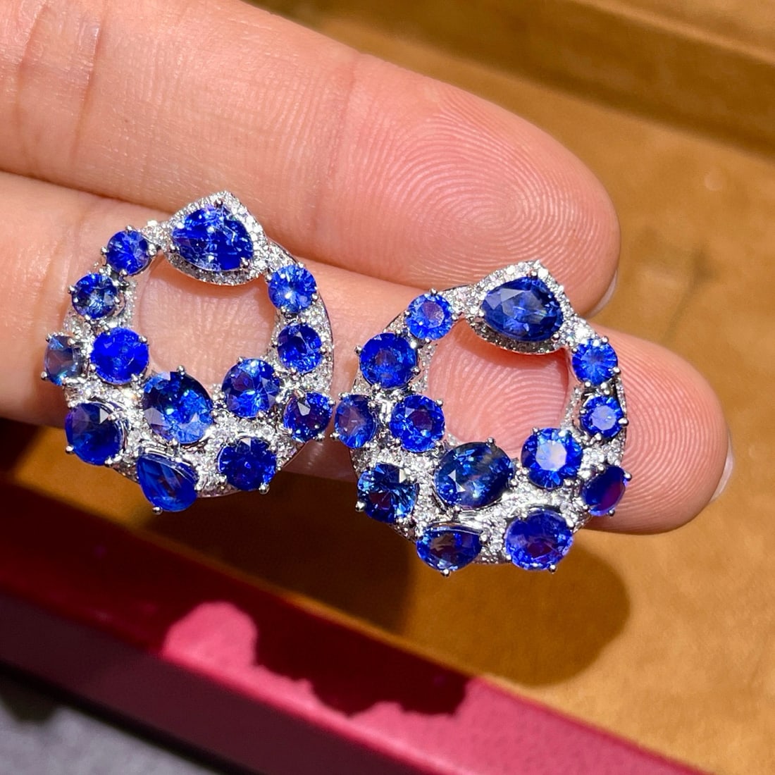 14k Gold 9.5 Ctw Natural Sapphire & Diamond Earrings - 3