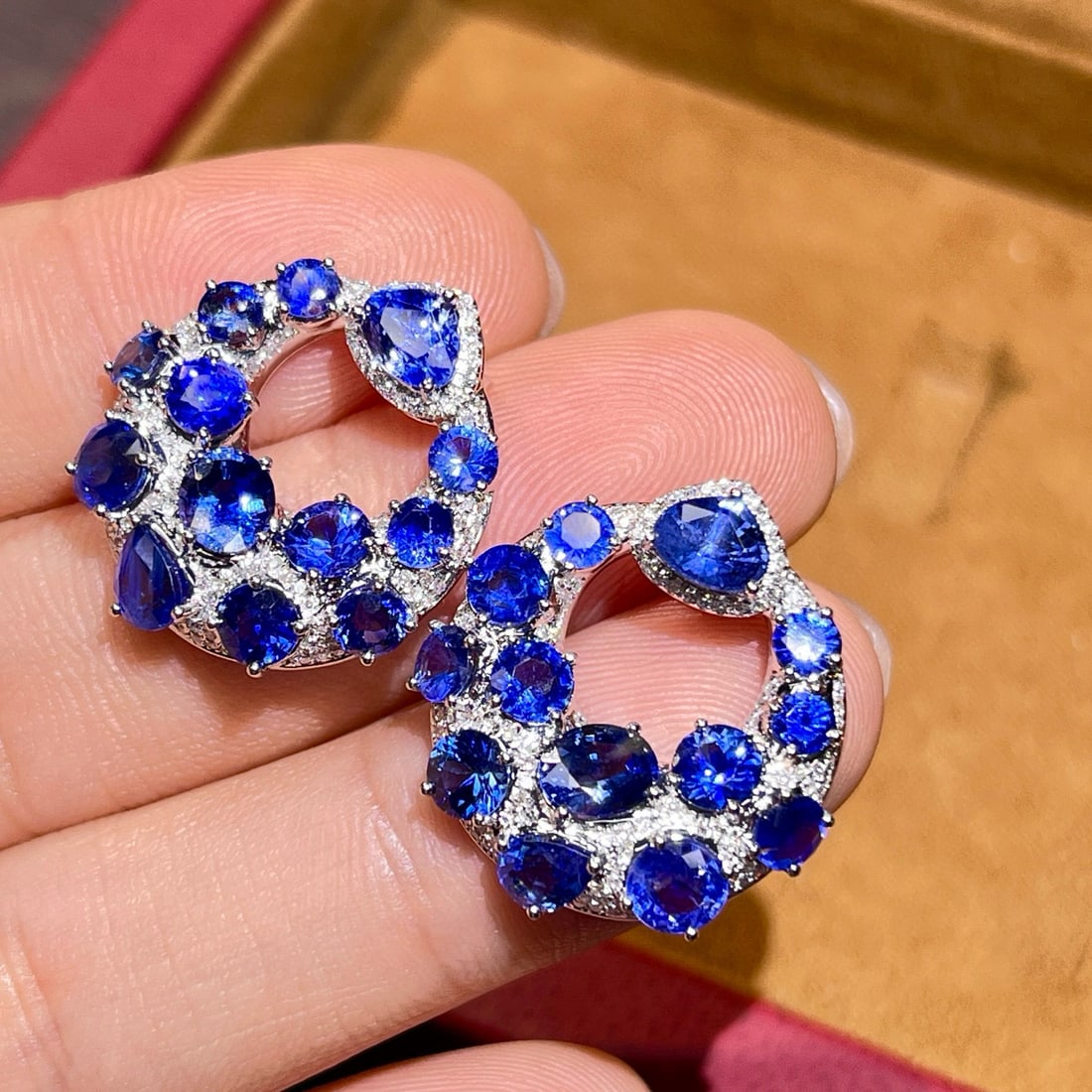 14k Gold 9.5 Ctw Natural Sapphire & Diamond Earrings - 4