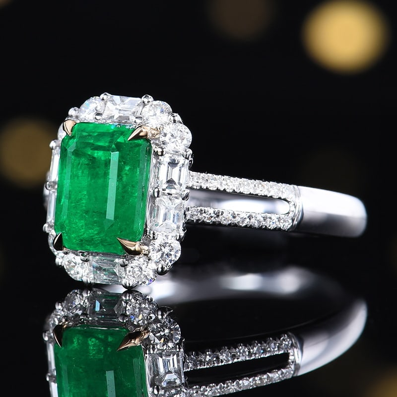 14k Gold 2.96 Ctw Vivid Green Natural Emerald & Diamond Ring - 2