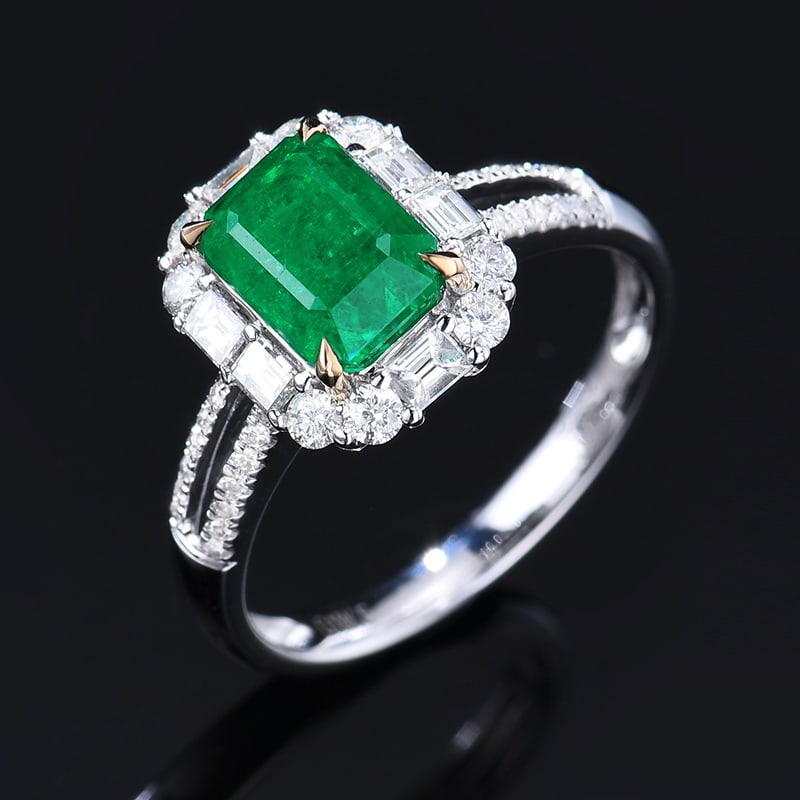 14k Gold 2.96 Ctw Vivid Green Natural Emerald & Diamond Ring - 5