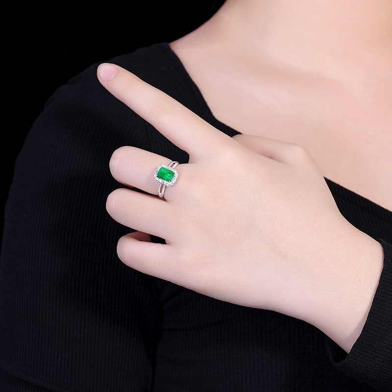 14k Gold 2.96 Ctw Vivid Green Natural Emerald & Diamond Ring - 6