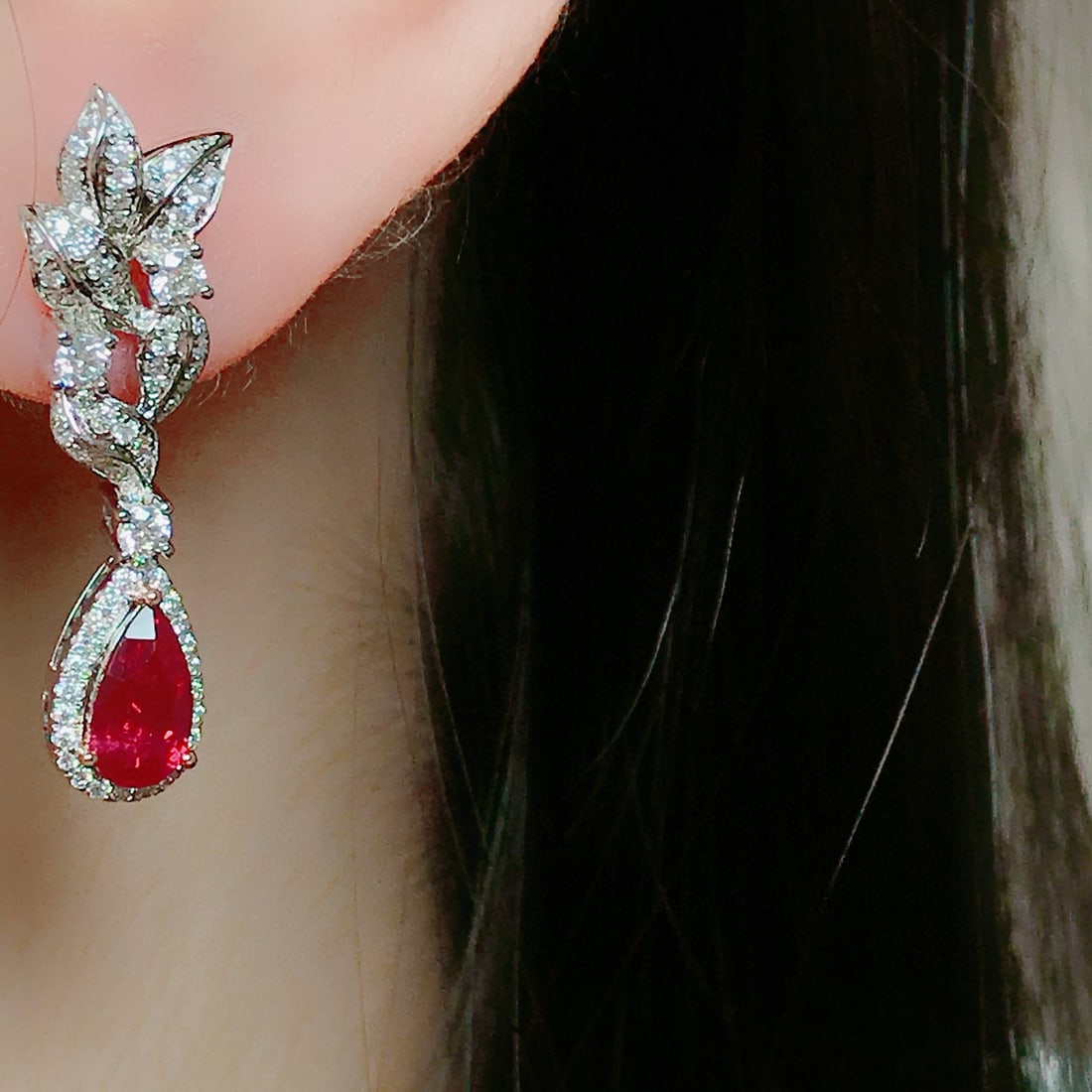 14k Gold 2.09 Ctw Natural Ruby & Diamond Earrings - 7