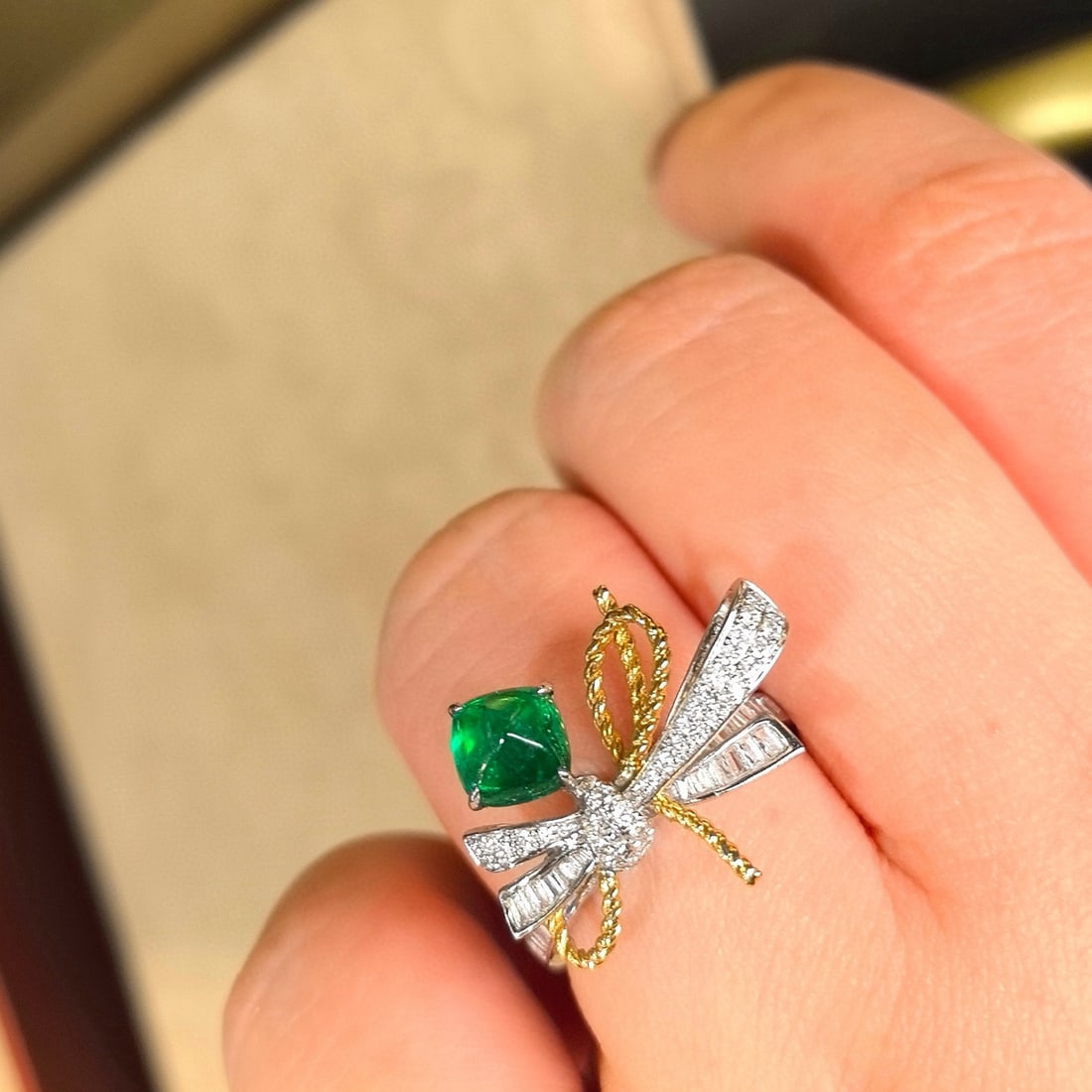 14k Gold 1.75 Ctw Vivid Green Natural Emerald & Diamond Ring - 7