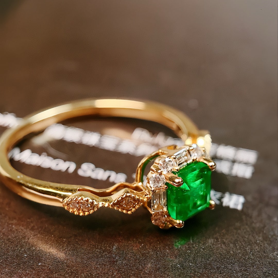 14k Gold 0.67 Ctw Vivid Green Natural Emerald & Diamond Ring - 3