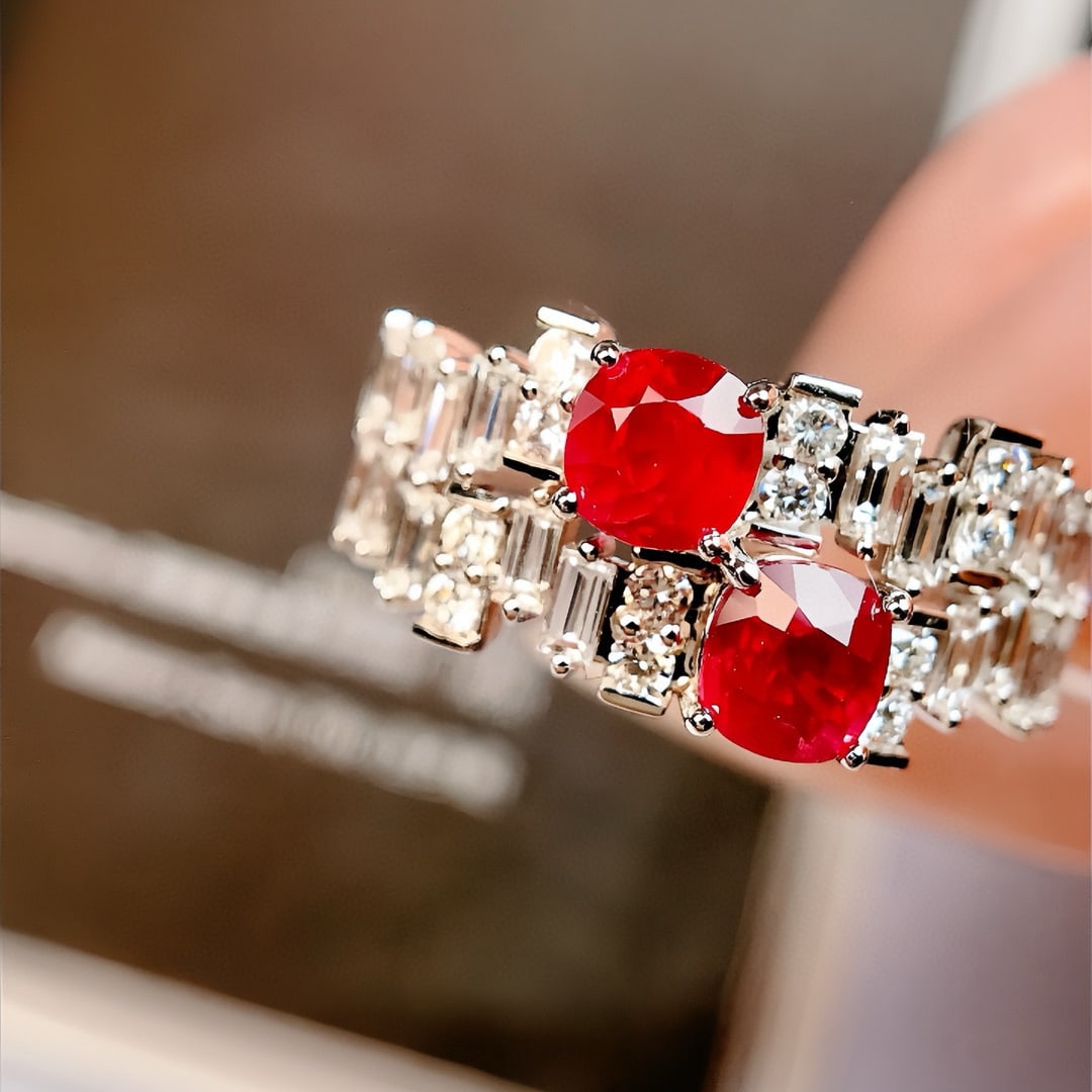 14k Gold 1.73 Ctw Natural Ruby & Diamond Ring: Ref:230958167 // gold content:14k gold // ring size:7. 25us // // main gemstone:ruby // shape:cushion // carat weight:1. 10ct // color:pigeonblood red // treatment:natural // // adjacent gemstone 2 :