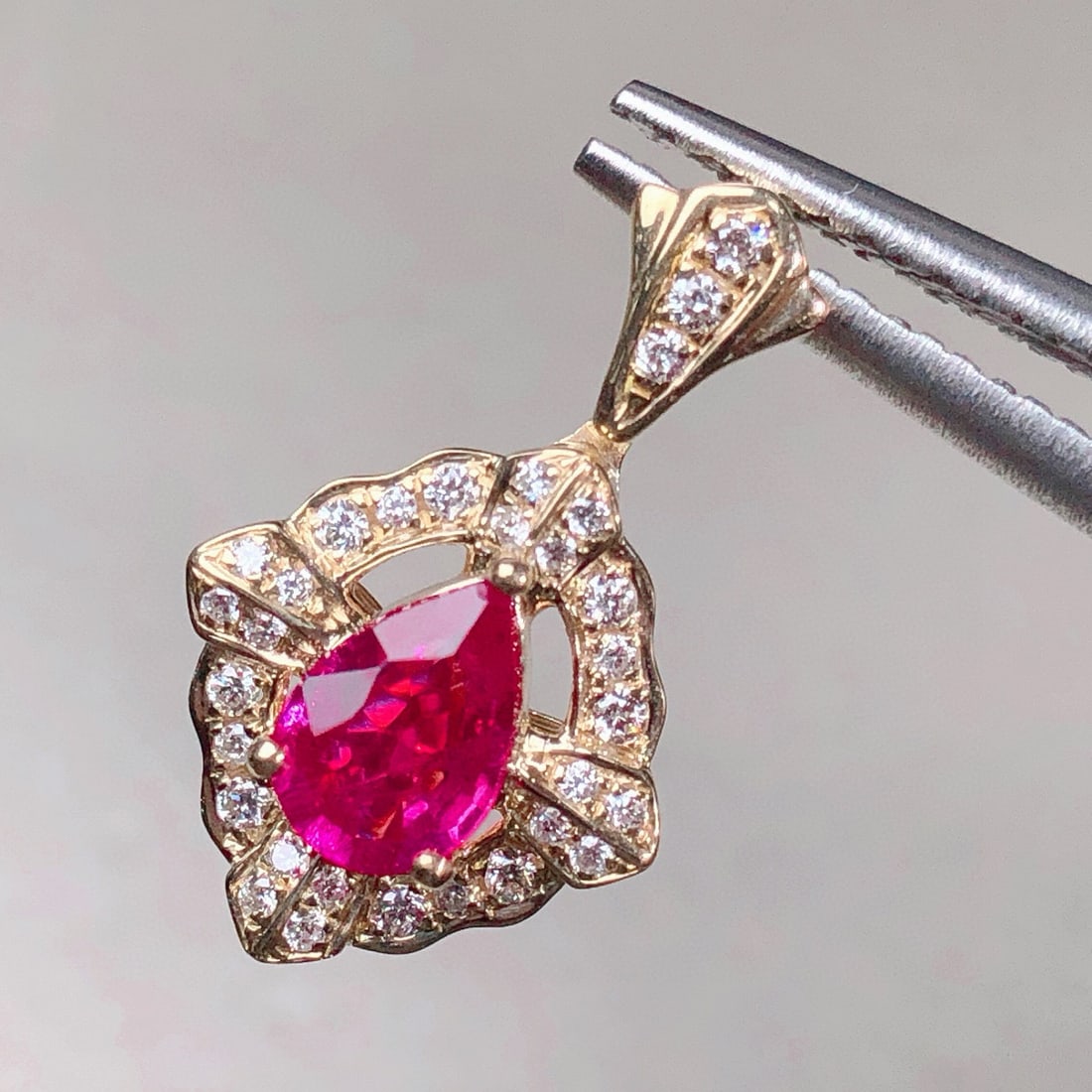 14k Gold 0.56 Ctw Natural Ruby & Diamond Pendant( Without Chain ) - 2