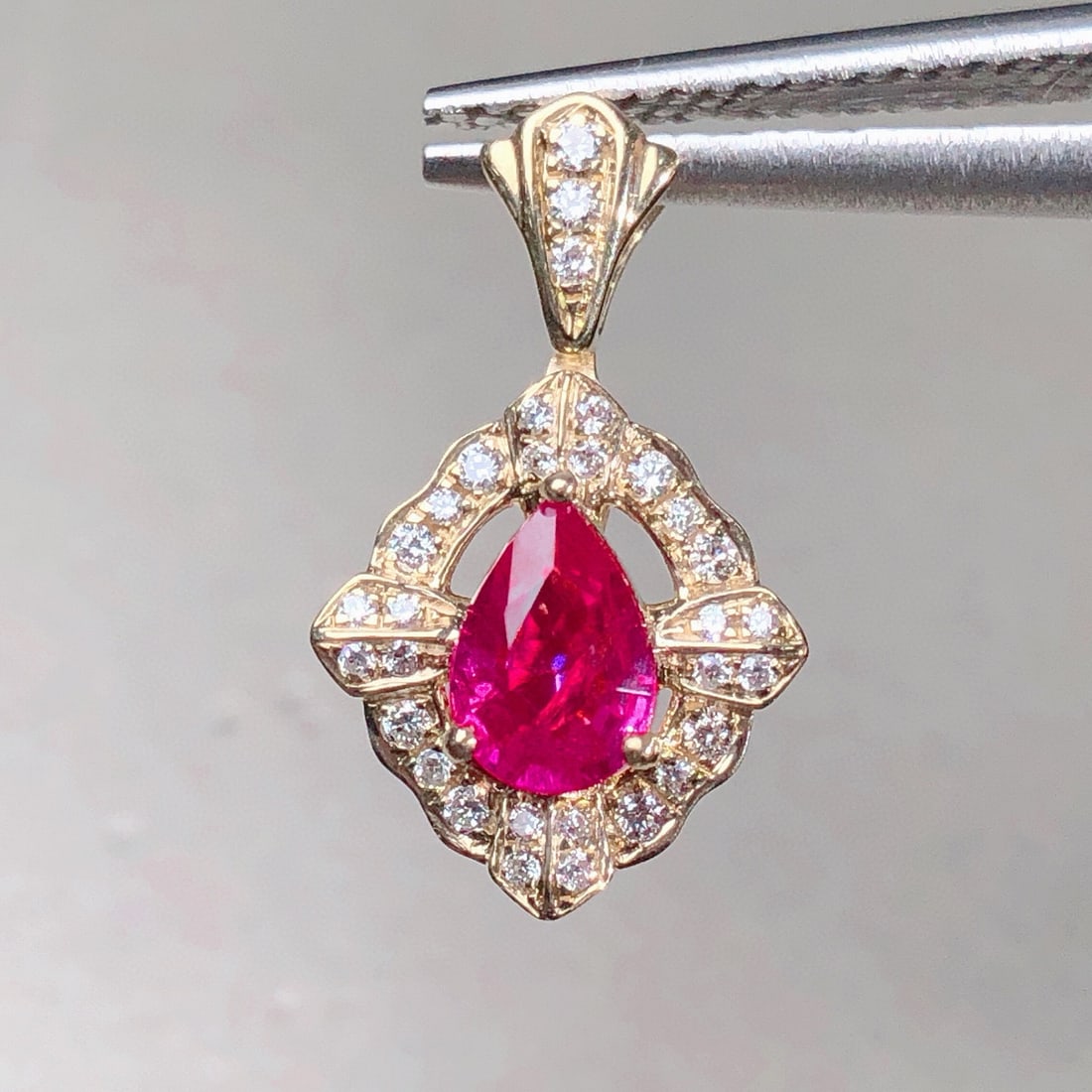 14k Gold 0.56 Ctw Natural Ruby & Diamond Pendant( Without Chain ) - 3