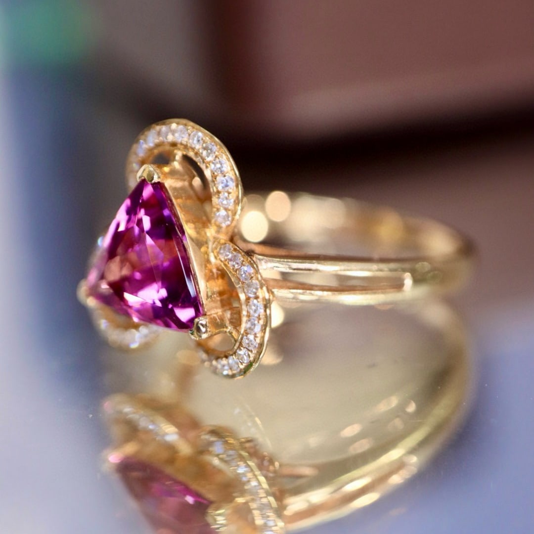 14k Gold 1.38 Ct Natural Tourmaline & Diamond Ring - 3