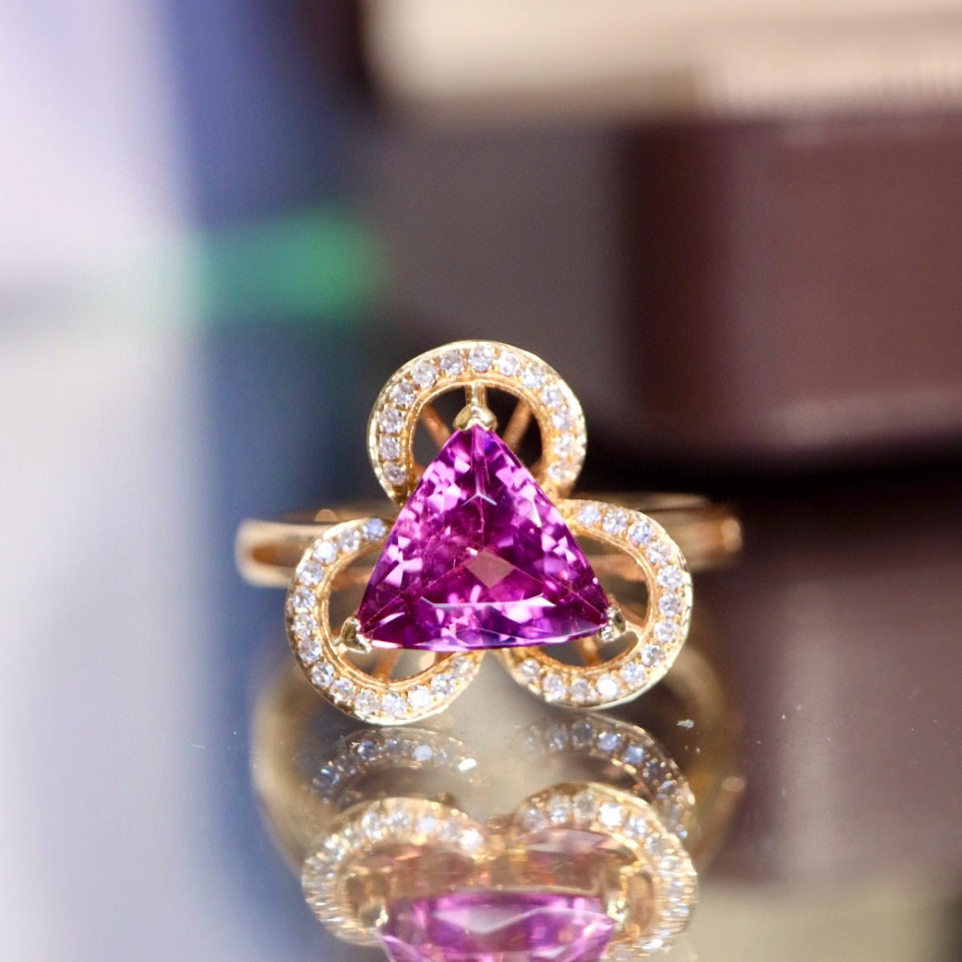 14k Gold 1.38 Ct Natural Tourmaline & Diamond Ring - 4