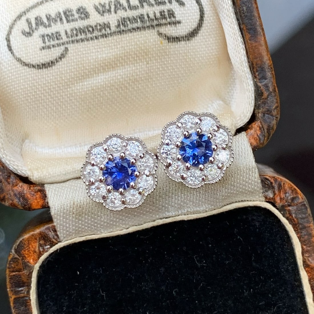14k Gold 0.98 Ctw Natural Sapphire & Diamond Earrings - 2