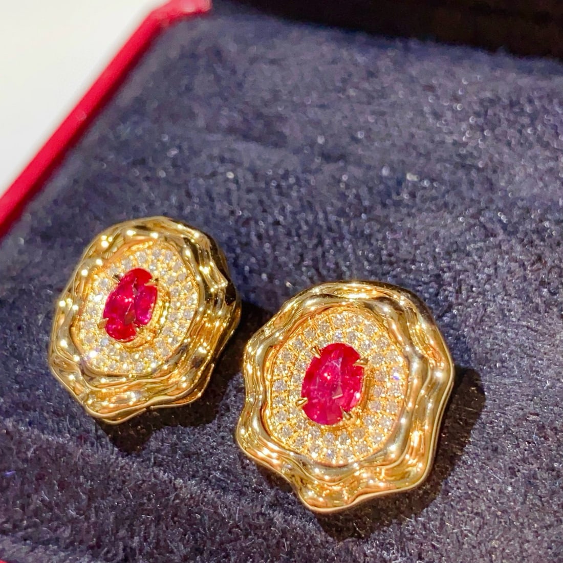 14k Gold 1.16 Ctw Natural Ruby & Diamond Earrings - 3