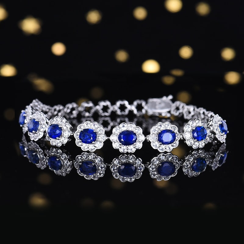 14k Gold 3.89 Ctw Natural Sapphire & Diamond Bracelet - 2