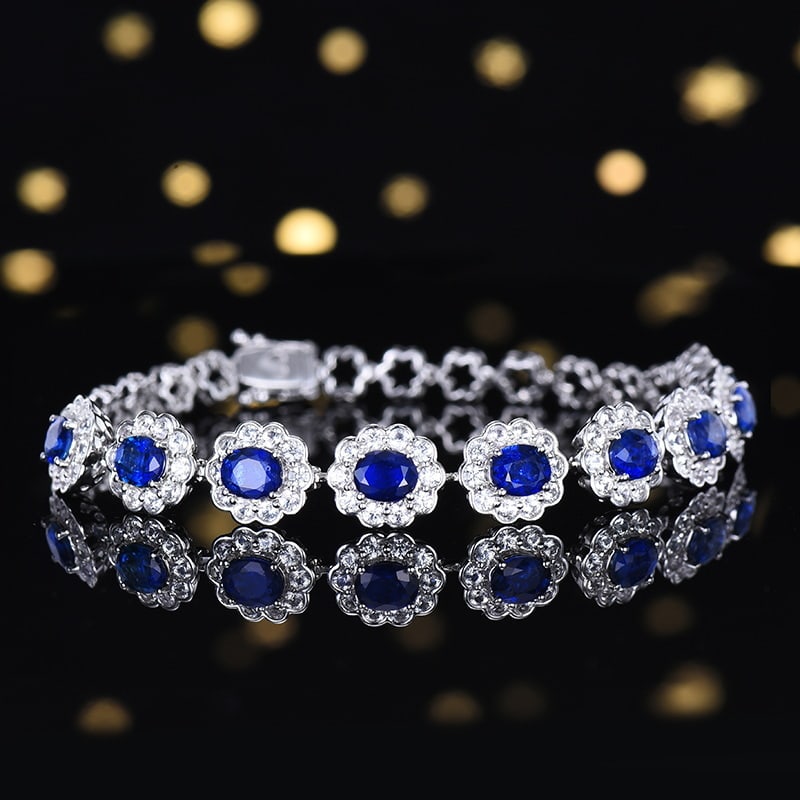 14k Gold 3.89 Ctw Natural Sapphire & Diamond Bracelet - 3
