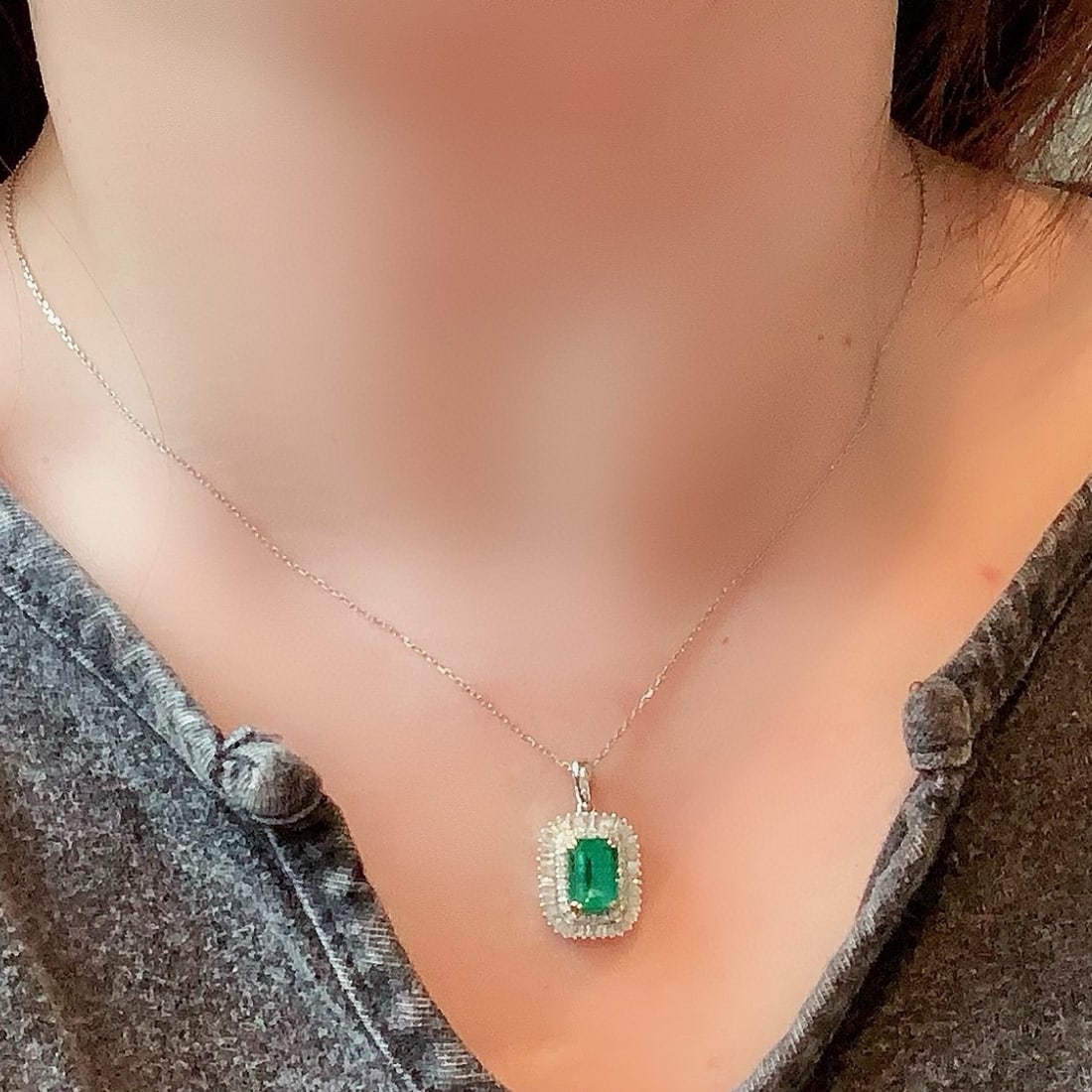 14k Gold 1.96 Ctw Natural Emerald & Diamond Pendant( Without Chain ) - 6