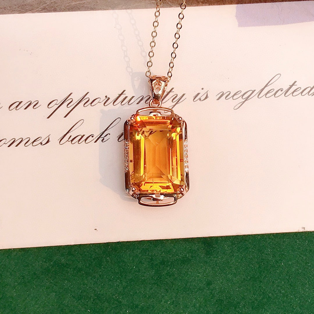 14k Gold 7.08 Ctw Natural Citrine & Diamond Pendant( Without Chain ) - 3