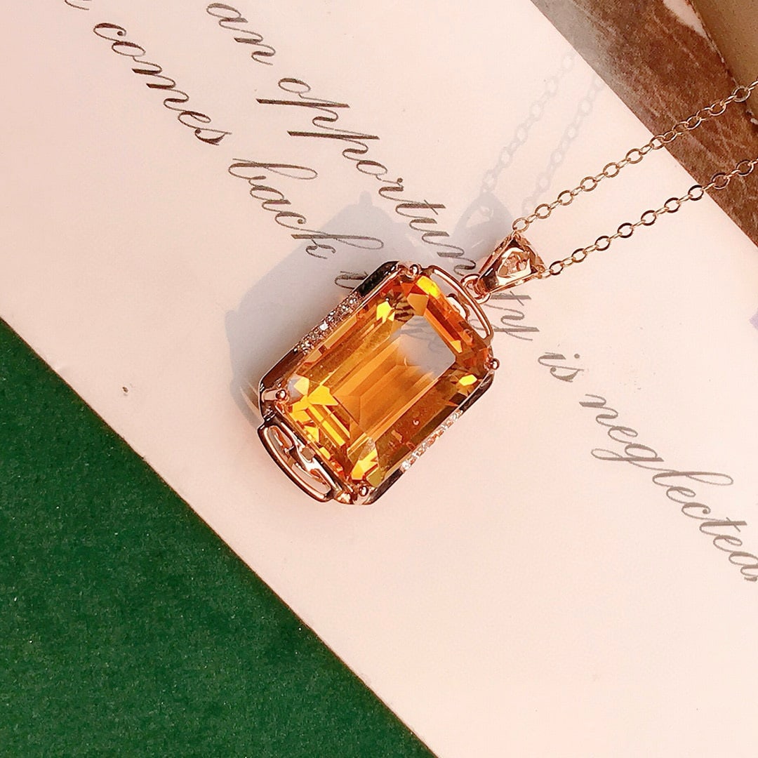 14k Gold 7.08 Ctw Natural Citrine & Diamond Pendant( Without Chain ) - 4
