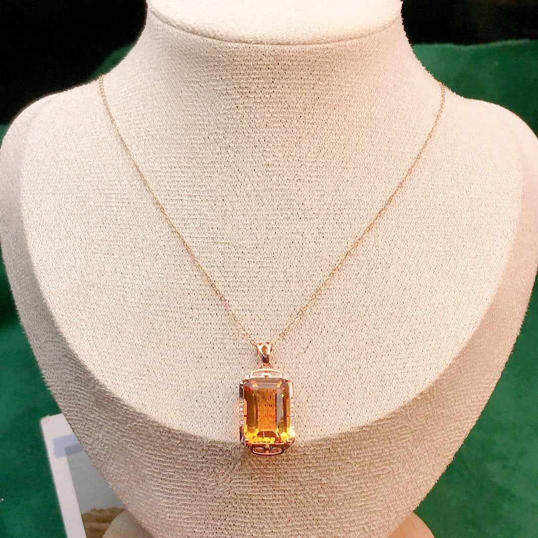 14k Gold 7.08 Ctw Natural Citrine & Diamond Pendant( Without Chain ) - 5