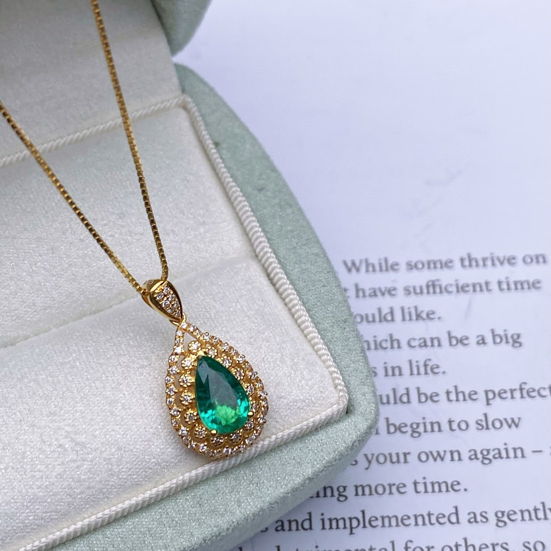 14k Gold 0.9 Ct Natural Emerald & Diamond Pendant( Without Chain ) - 2