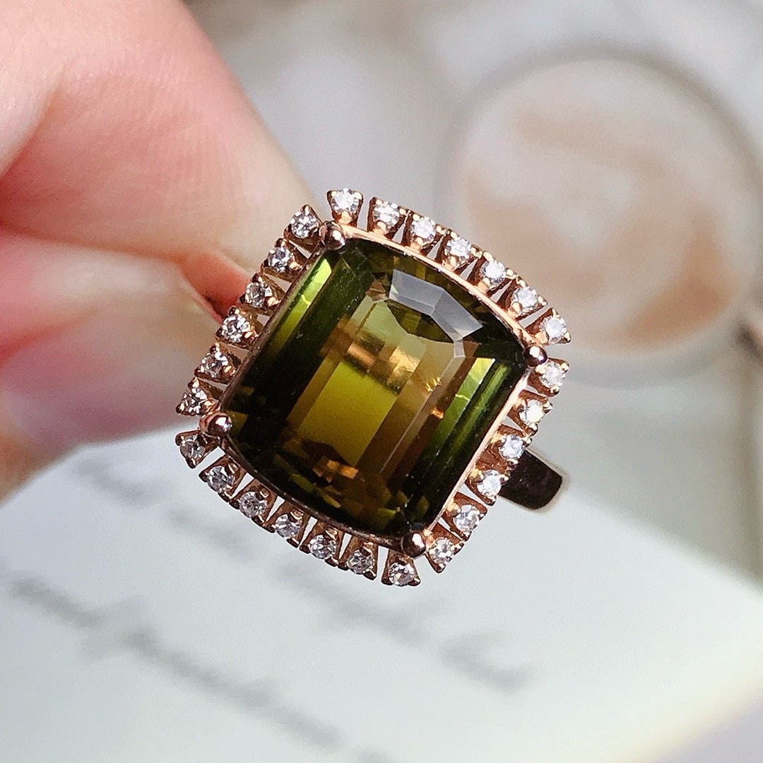14k Gold 5.71 Ctw Natural Tourmaline & Diamond Ring - 2