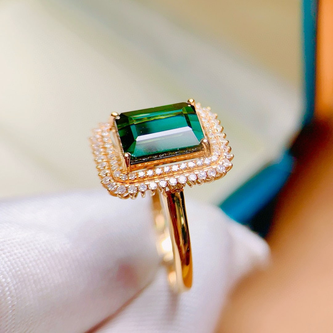 14k Gold 3.87 Ctw Natural Tourmaline & Diamond Ring - 4