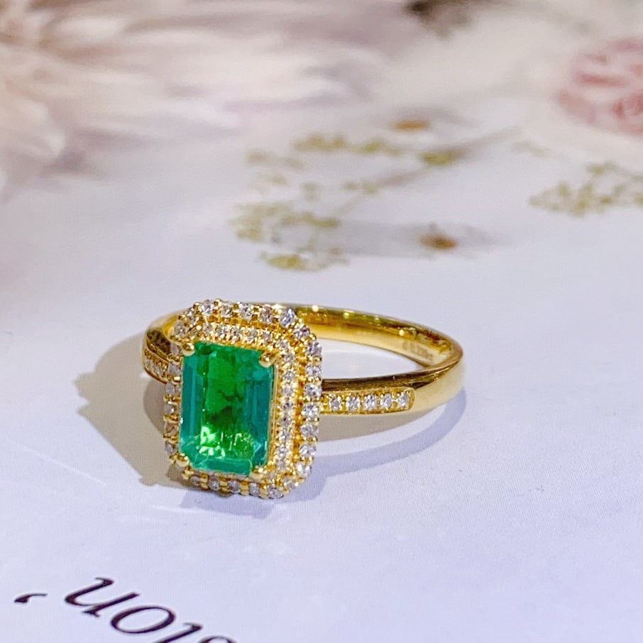 14k Gold 1.29 Ctw Natural Emerald & Diamond Ring - 3