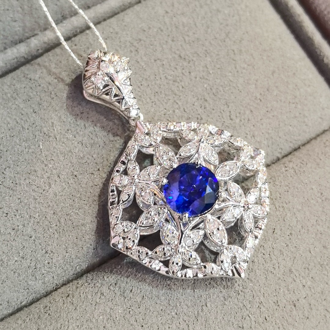 14k Gold 1.42 Ctw Natural Sapphire & Diamond Pendant( Without Chain ) - 3