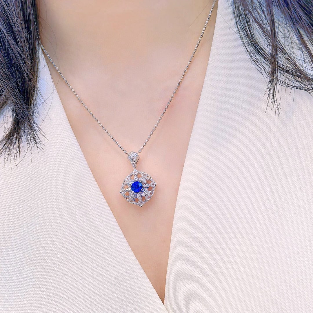 14k Gold 1.42 Ctw Natural Sapphire & Diamond Pendant( Without Chain ) - 5