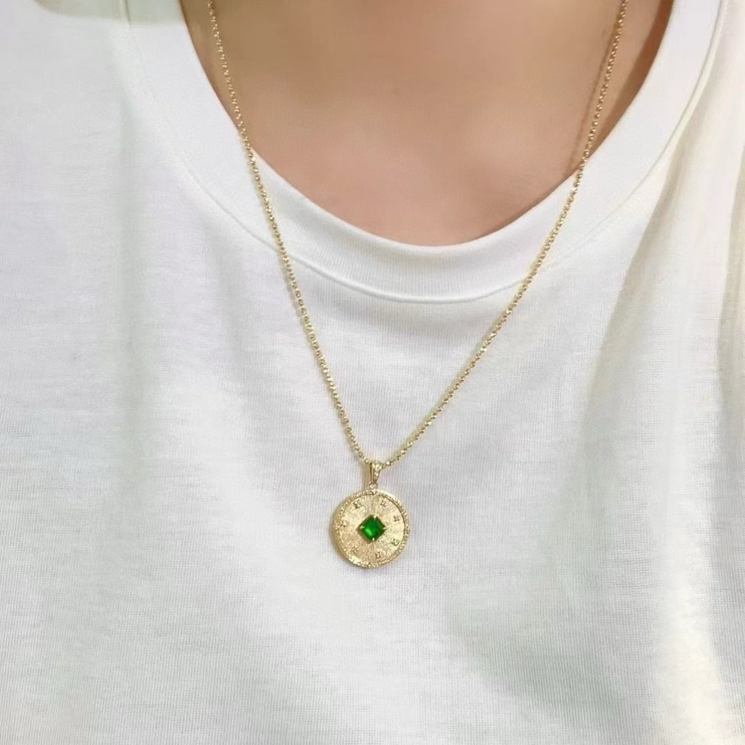 14k Gold 0.78 Ctw Vivid Green Natural Emerald & Diamond Pendant( Without Chain ) - 4