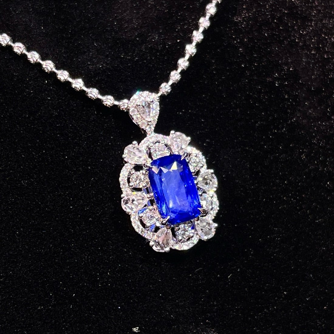 14k Gold 3.22 Ctw Natural Sapphire & Diamond Pendant( Without Chain ) - 2