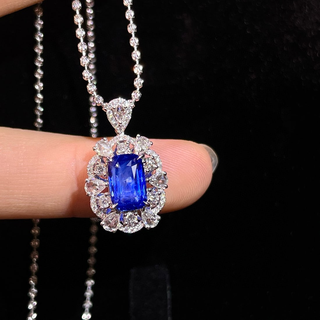14k Gold 3.22 Ctw Natural Sapphire & Diamond Pendant( Without Chain ) - 4
