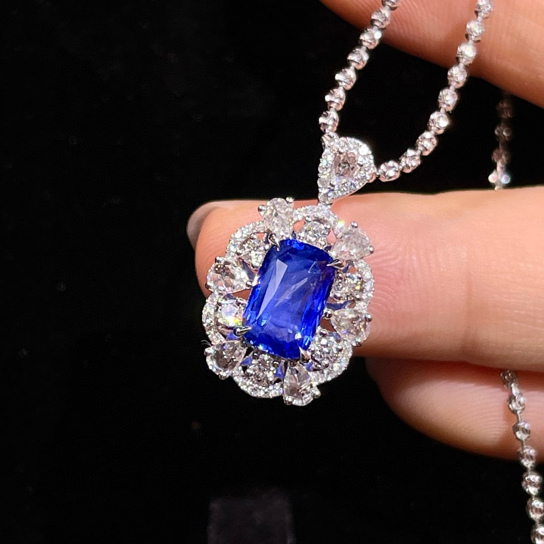 14k Gold 3.22 Ctw Natural Sapphire & Diamond Pendant( Without Chain ) - 5