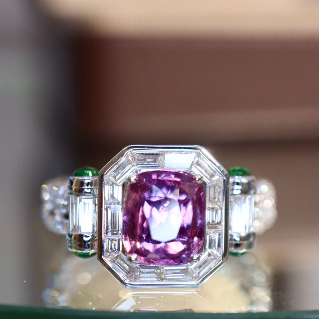 14k Gold 2.07 Ctw Natural Sapphire & Diamond Ring: Ref:230958255 // gold content:14k gold // ring size:7. 25us // // main gemstone:sapphire // shape:cushion // carat weight:1. 51ct // color:pink // treatment:natural // // adjacent gemstone 2 : diamond