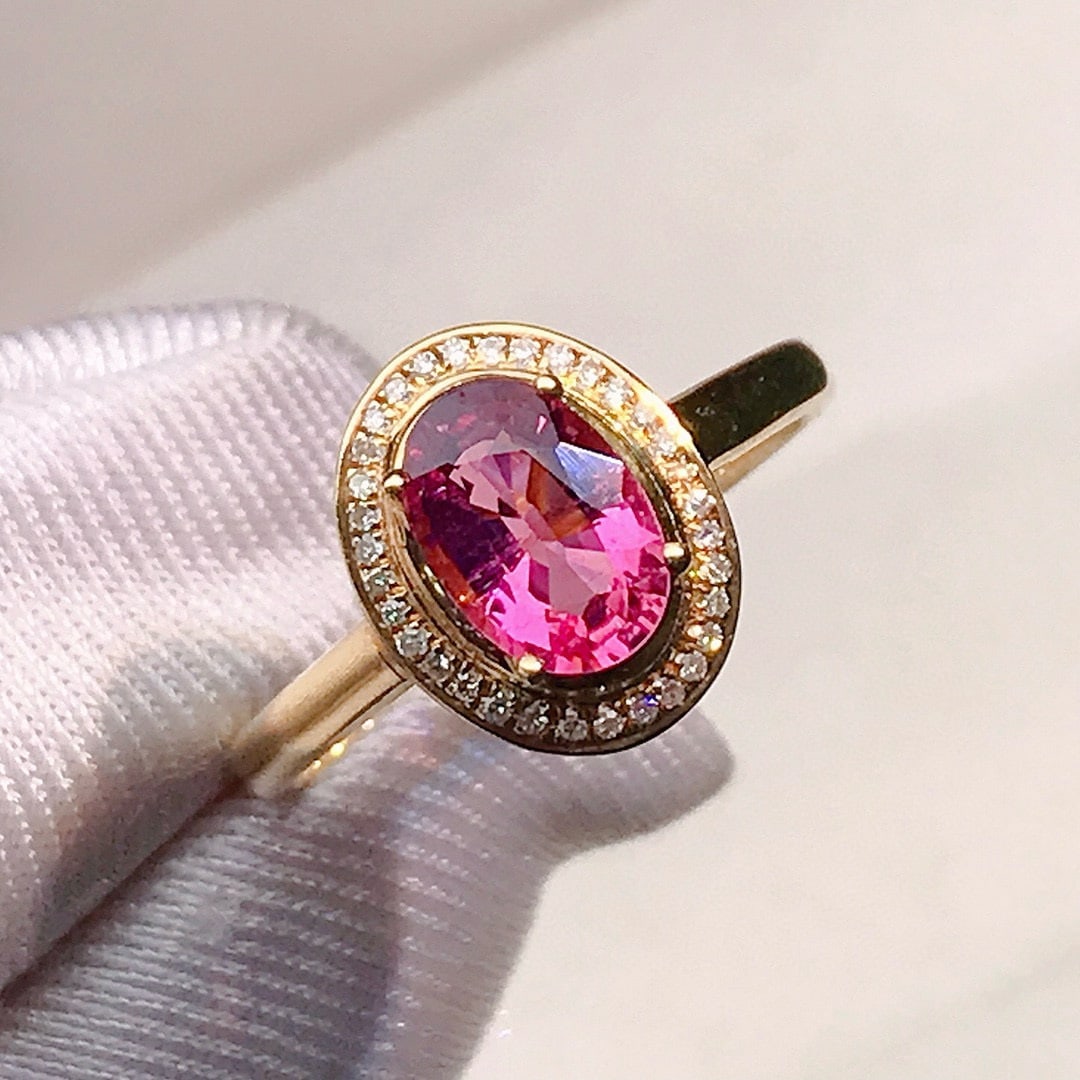 14k Gold 0.95 Ctw Natural Tourmaline & Diamond Ring - 2