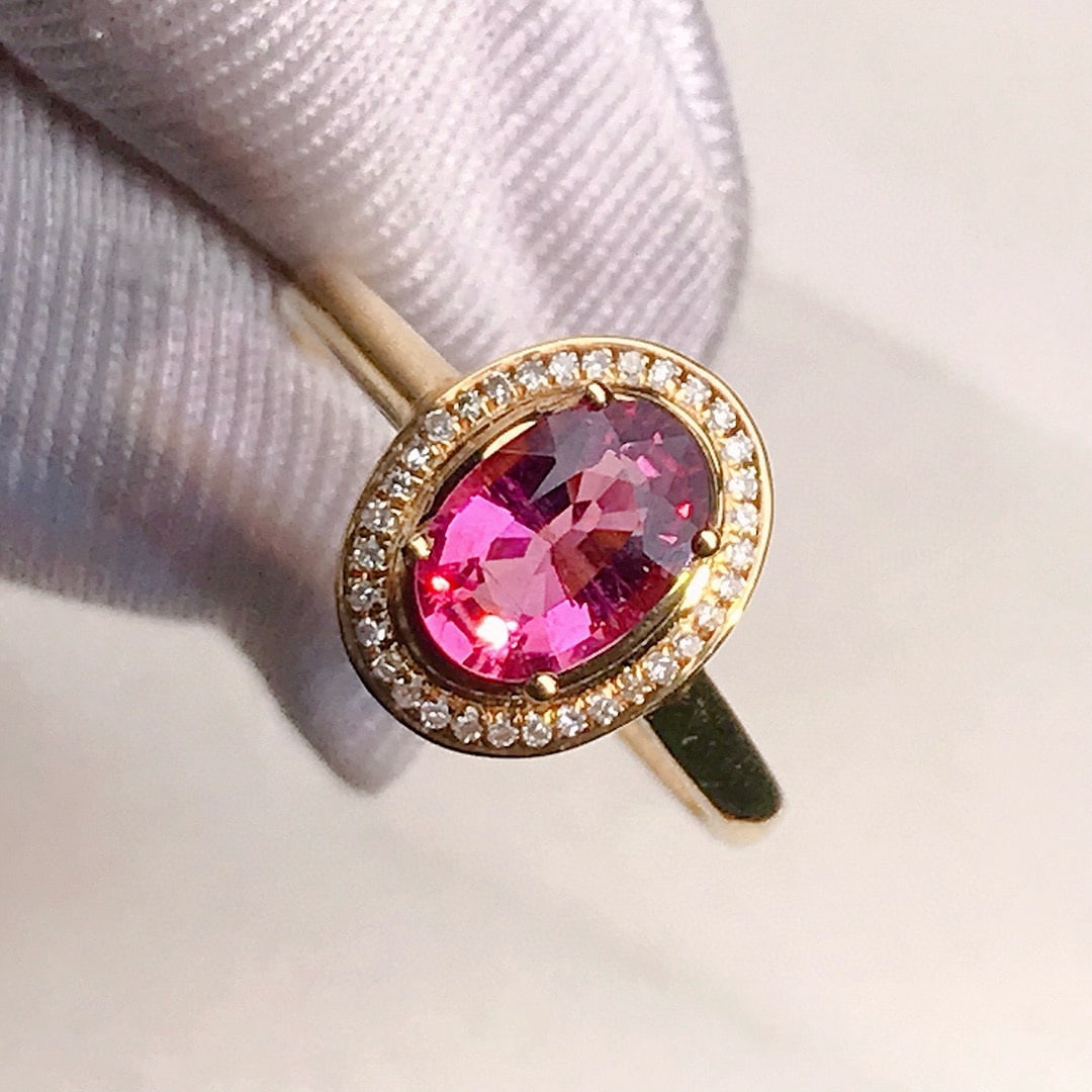 14k Gold 0.95 Ctw Natural Tourmaline & Diamond Ring - 3