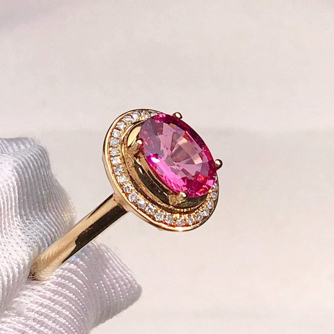 14k Gold 0.95 Ctw Natural Tourmaline & Diamond Ring - 4