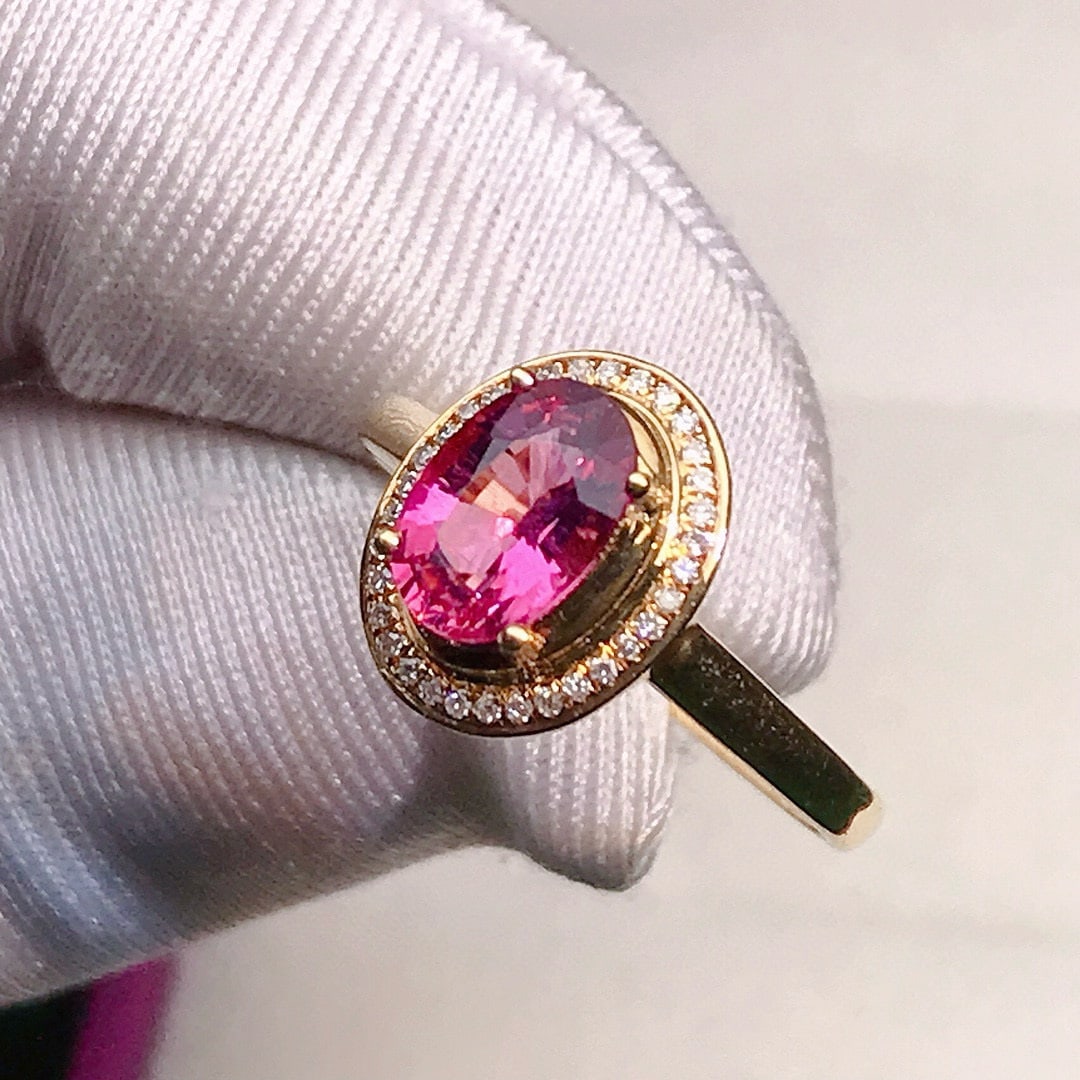 14k Gold 0.95 Ctw Natural Tourmaline & Diamond Ring - 5