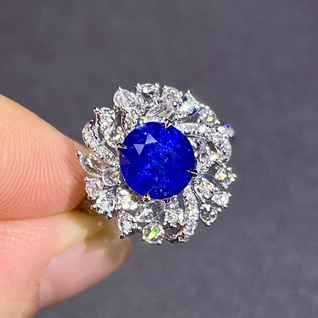 14k Gold 3.72 Ctw Natural Sapphire & Diamond Ring/pendant( Without Chain ): Ref:230958260 // gold content:14k gold // ring size:7. 25us // // main gemstone:sapphire // shape:oval // carat weight:2. 98ct // color:royal blue // treatment:natural // // adjacent gemstone 2 : diam