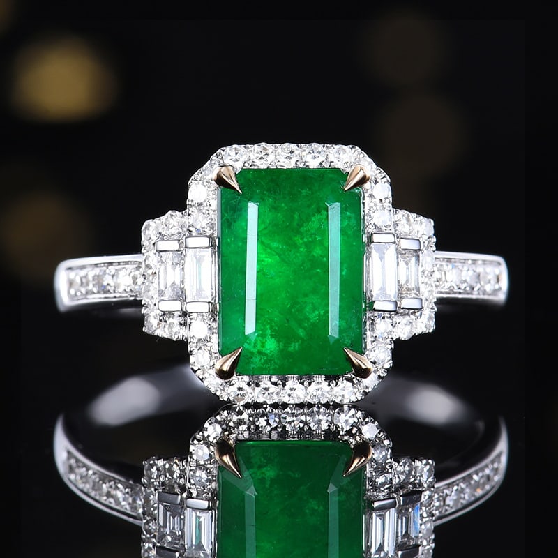 14k Gold 2.47 Ctw Vivid Green Natural Emerald & Diamond Ring: Ref:230958261 // gold content:14k gold // ring size:7. 25us // // main gemstone:emerald // shape:octagonal // carat weight:2. 15ct // color:vivid green // treatment:natural // // adjacent gemstone 2 :