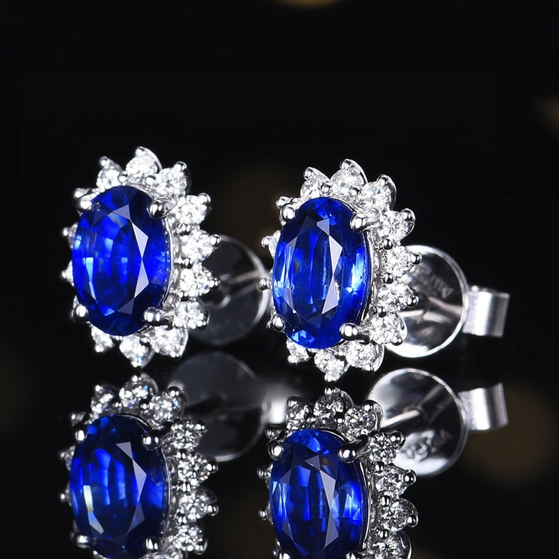 14k Gold 1.29 Ctw Natural Sapphire & Diamond Earrings - 2