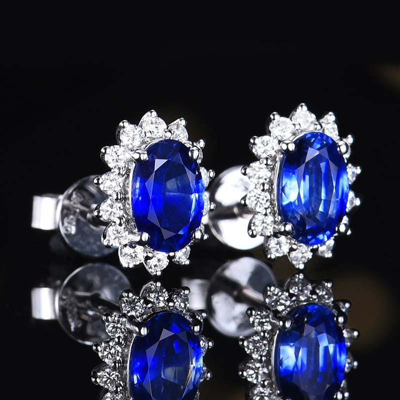 14k Gold 1.29 Ctw Natural Sapphire & Diamond Earrings - 3