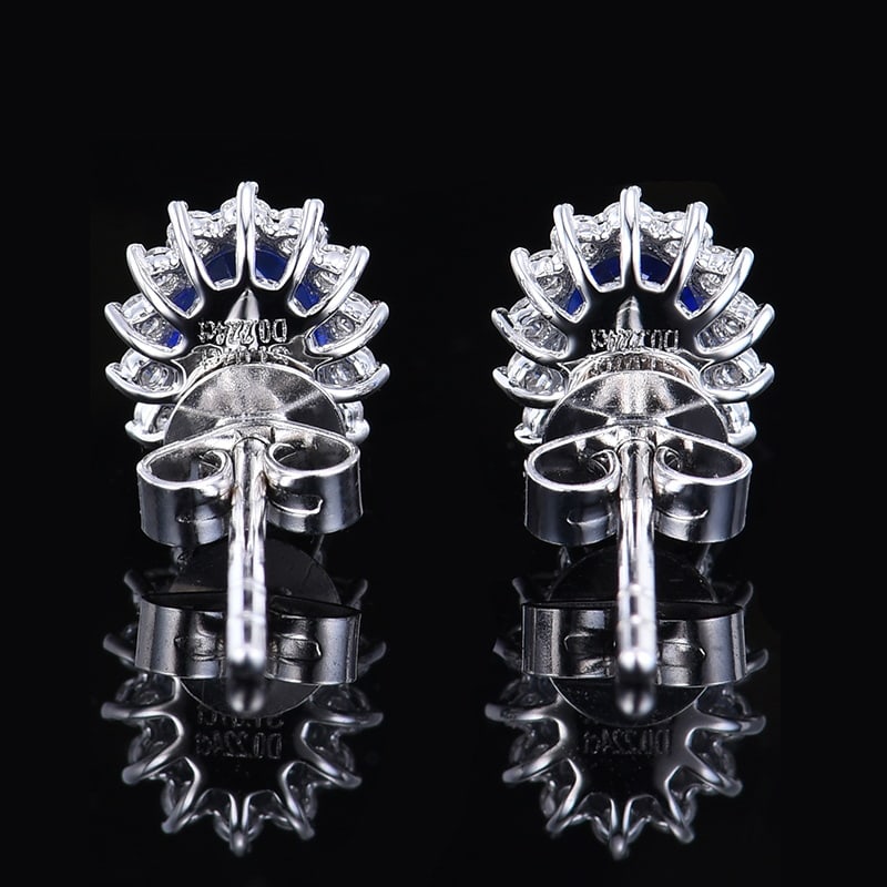 14k Gold 1.29 Ctw Natural Sapphire & Diamond Earrings - 4