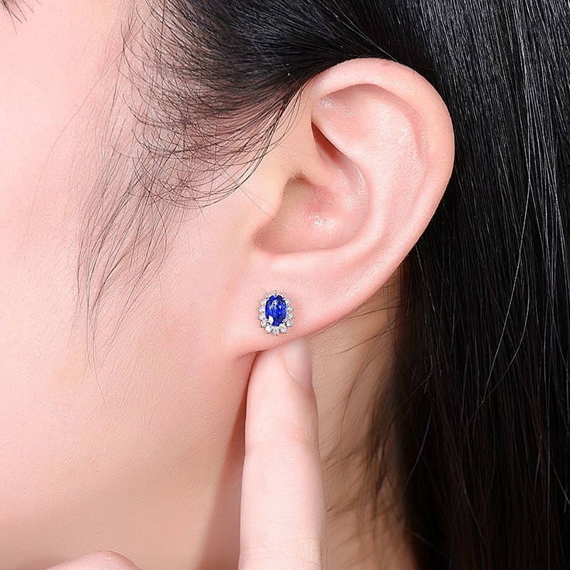 14k Gold 1.29 Ctw Natural Sapphire & Diamond Earrings - 6